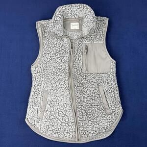 Abercrombie & Fitch Sherpa Fleece Vest Gray Zip Utility Pocket Women S Relaxed